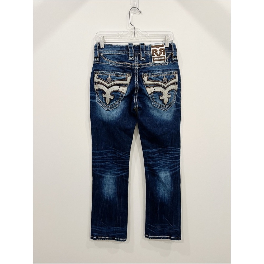 Rock Revival Delicioso Boot Cut Jeans 27x30 Fleur De Lis Embroider Stretch Denim - Picture 4 of 15